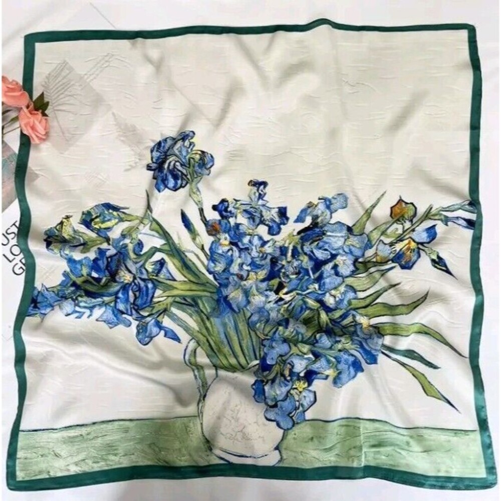 Roizsx Fashion Head Scarf Square Satin for Hair Beach Print Flower Blue/Green